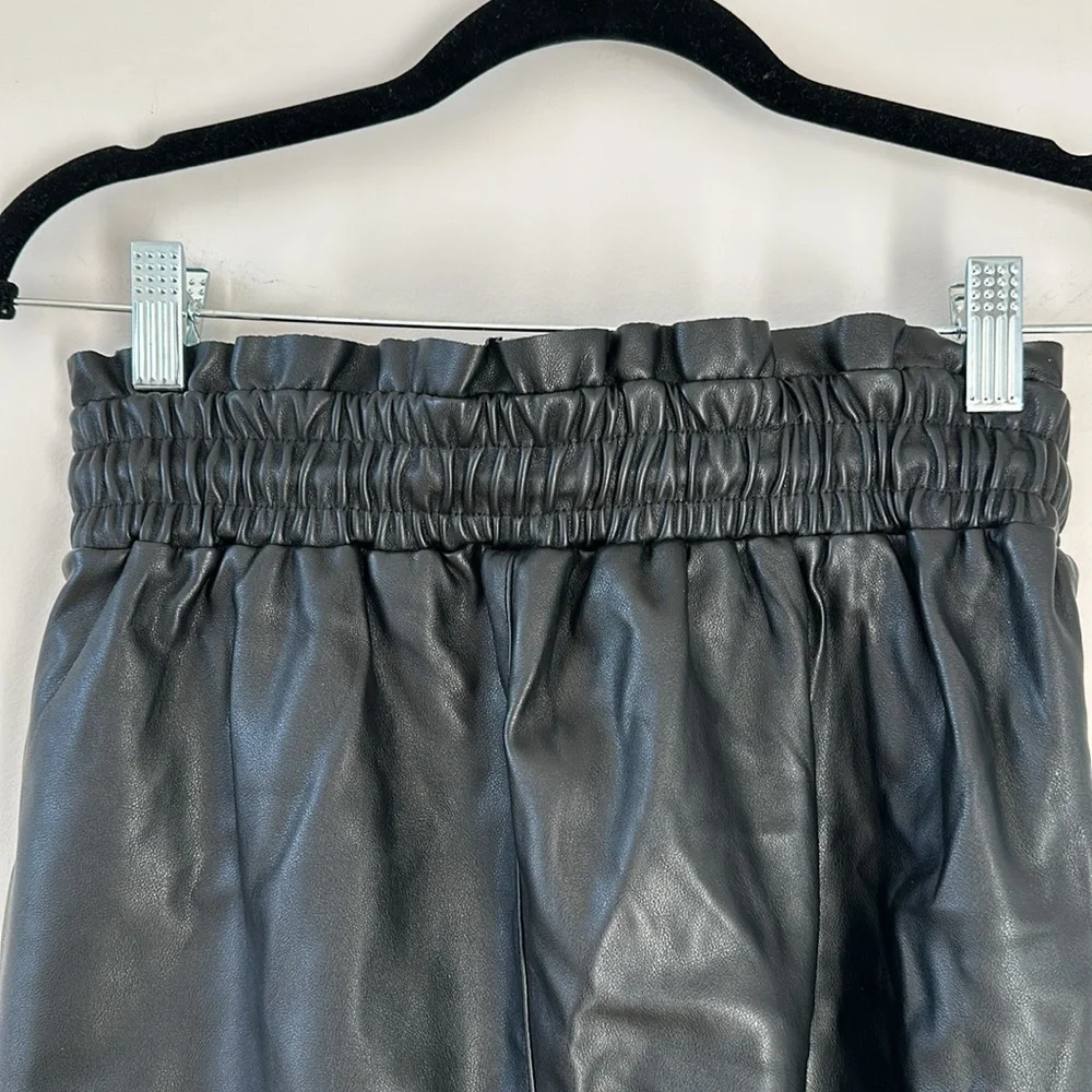 ASOS Faux Leather Pants Paperbag Waist Black Loose Fit Baggy Trousers 4 Small